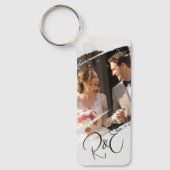 シンプル黒エレガント白2枚フォトキープサケ キーホルダー (正面)