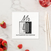 シンプル黒エレガント白40歳の誕生日パーティー スタンダードカクテルナプキン (インサイチュ)