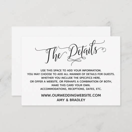 シンプル黒エレガント白「詳細」 エンクロージャーカード (正面/裏面)