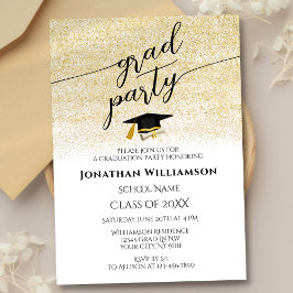 シンプル黒エレガント金ゴールドスクリプト卒業パーティー 招待状