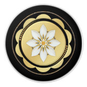 シンプル黒エレガント金ゴールドフローラ セラミックノブ (正面)