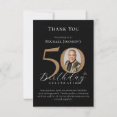 シンプル黒エレガント金ゴールド写真50誕生日 サンキューカード (正面)