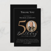 シンプル黒エレガント金ゴールド写真50誕生日 サンキューカード (正面/裏面)