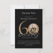 シンプル黒エレガント金ゴールド写真60誕生日 サンキューカード (正面)