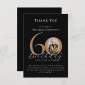 シンプル黒エレガント金ゴールド写真60誕生日 サンキューカード (正面/裏面)