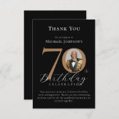 シンプル黒エレガント金ゴールド写真70誕生日 サンキューカード (正面/裏面)