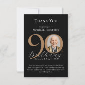 シンプル黒エレガント金ゴールド写真90誕生日 サンキューカード (正面)