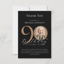 シンプル黒エレガント金ゴールド写真90誕生日 サンキューカード