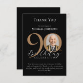 シンプル黒エレガント金ゴールド写真90誕生日 サンキューカード (正面/裏面)