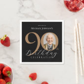 シンプル黒エレガント金ゴールド写真90誕生日 スタンダードカクテルナプキン (インサイチュ)