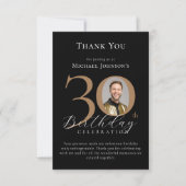 シンプル黒エレガント金ゴールド30歳の誕生日 サンキューカード (正面)
