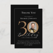シンプル黒エレガント金ゴールド30歳の誕生日 サンキューカード (正面/裏面)