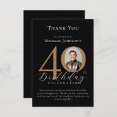 シンプル黒エレガント金ゴールド40歳の誕生日 サンキューカード (正面/裏面)