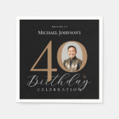 シンプル黒エレガント金ゴールド40歳の誕生日 スタンダードカクテルナプキン (正面)