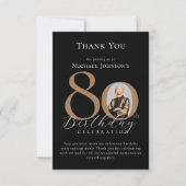 シンプル黒エレガント金ゴールド80誕生日 サンキューカード (正面)