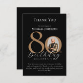 シンプル黒エレガント金ゴールド80誕生日 サンキューカード (正面/裏面)