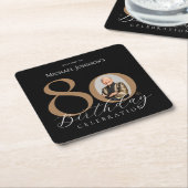 シンプル黒エレガント金ゴールド80誕生日 スクエアペーパーコースター (アングル)