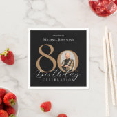 シンプル黒エレガント金ゴールド80誕生日 スタンダードカクテルナプキン (インサイチュ)