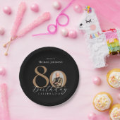 シンプル黒エレガント金ゴールド80誕生日 ペーパープレート (パーティー)