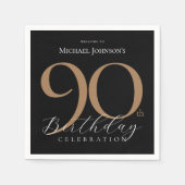 シンプル黒エレガント金ゴールド90誕生日 スタンダードカクテルナプキン (正面)