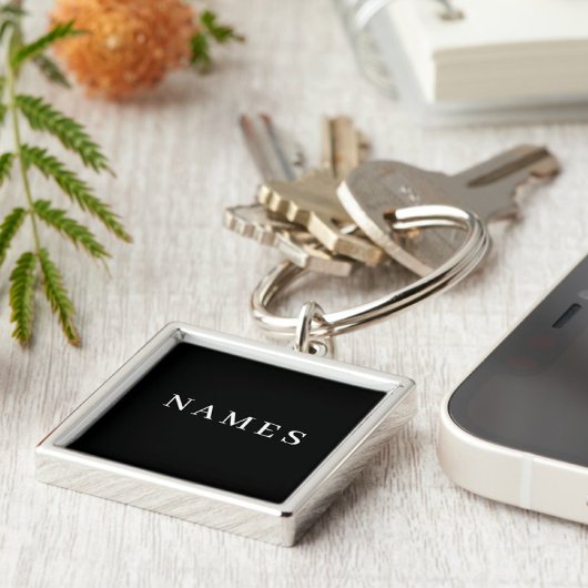 シンプル黒カスタム名の追加エレガント キーホルダー