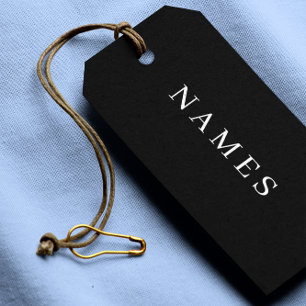 シンプル黒カスタム名の追加エレガント ギフトタグ