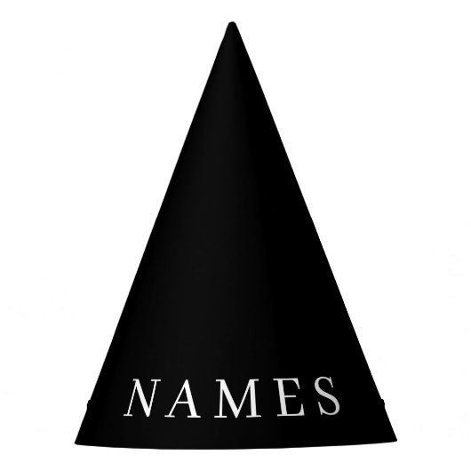 シンプル黒カスタム名の追加エレガント パーティーハット (正面)