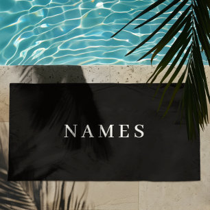 シンプル黒カスタム名の追加エレガント ビーチタオル