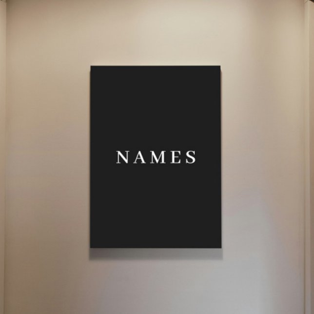 シンプル黒カスタム名の追加エレガント メタルプリント (クリエイターアップロード済み)