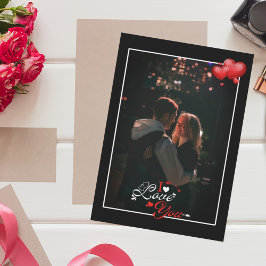 シンプル黒カップル写真ホリデーカード サンキューカード