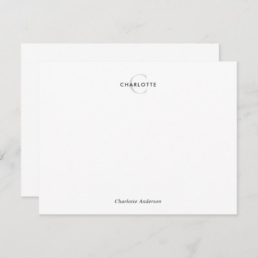 シンプル黒グモダンレータイポグラフィモノグラム ノートカード (正面/裏面)