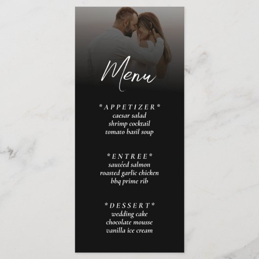 シンプル黒グラデーション写真結婚式 メニュー (正面)