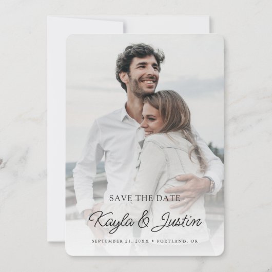 シンプル黒スタイリッシュ文字写真の保存日付 セーブザデート (正面)