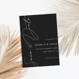 シンプル黒スモダンクリプ結婚ト セーブザデート