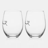 シンプル黒ハート線結婚の ステムなしワイングラス (左)