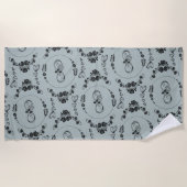 シンプル黒ハート、フローラ、インフィニティオングレー | ビーチタオル (正面)