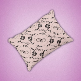 シンプル黒ハート、フローラ、インフィニティオンピンク | アクセントクッション