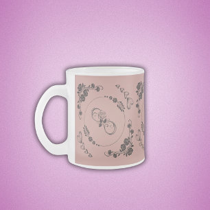 シンプル黒ハート、フローラ、インフィニティオンピンク フロストグラスマグカップ