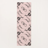 シンプル黒ハート、フローラ、インフィニティオンピンク | ヨガマット (裏面)