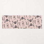 シンプル黒ハート、フローラ、インフィニティオンピンク | ヨガマット (正面(横))