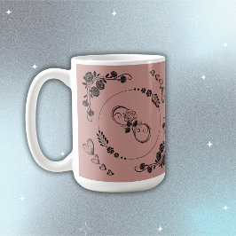 シンプル黒ハート、フローラ、インフィニティオンプラム | コーヒーマグカップ