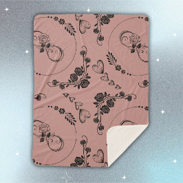 シンプル黒ハート、フローラ、インフィニティオンプラム | シェルパブランケット