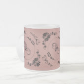 シンプル黒ハート、フローラ、インフィニティオンプラム | フロストグラスマグカップ (正面左)