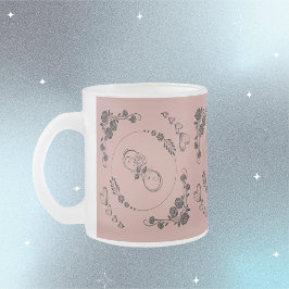 シンプル黒ハート、フローラ、インフィニティオンプラム | フロストグラスマグカップ