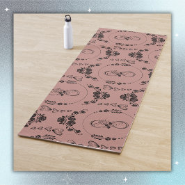 シンプル黒ハート、フローラ、インフィニティオンプラム | ヨガマット