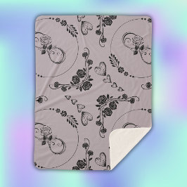 シンプル黒ハート、フローラ、インフィニティオンマウーブ | シェルパブランケット