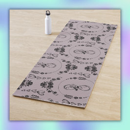 シンプル黒ハート、フローラ、インフィニティオンマウーブ | ヨガマット