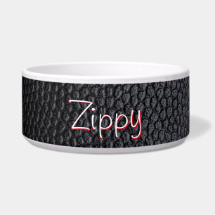 シンプル黒フェイク革名セラミックペットボウル ボウル