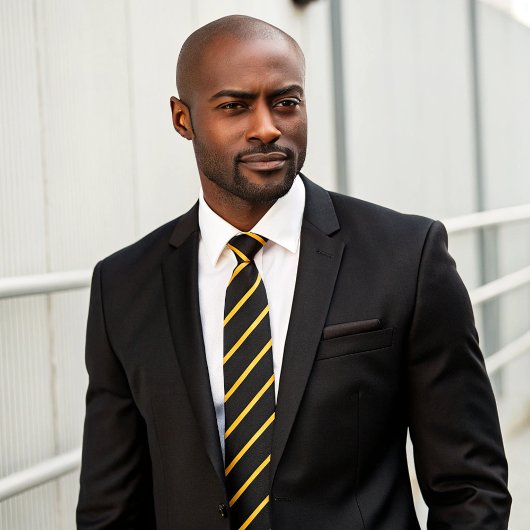 シンプル黒フォーマルと金ゴールド付きストライプ ネクタイ