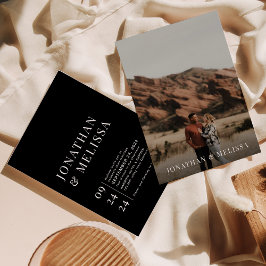 シンプル黒フォーマルタイポグラフィ写真結婚の 招待状